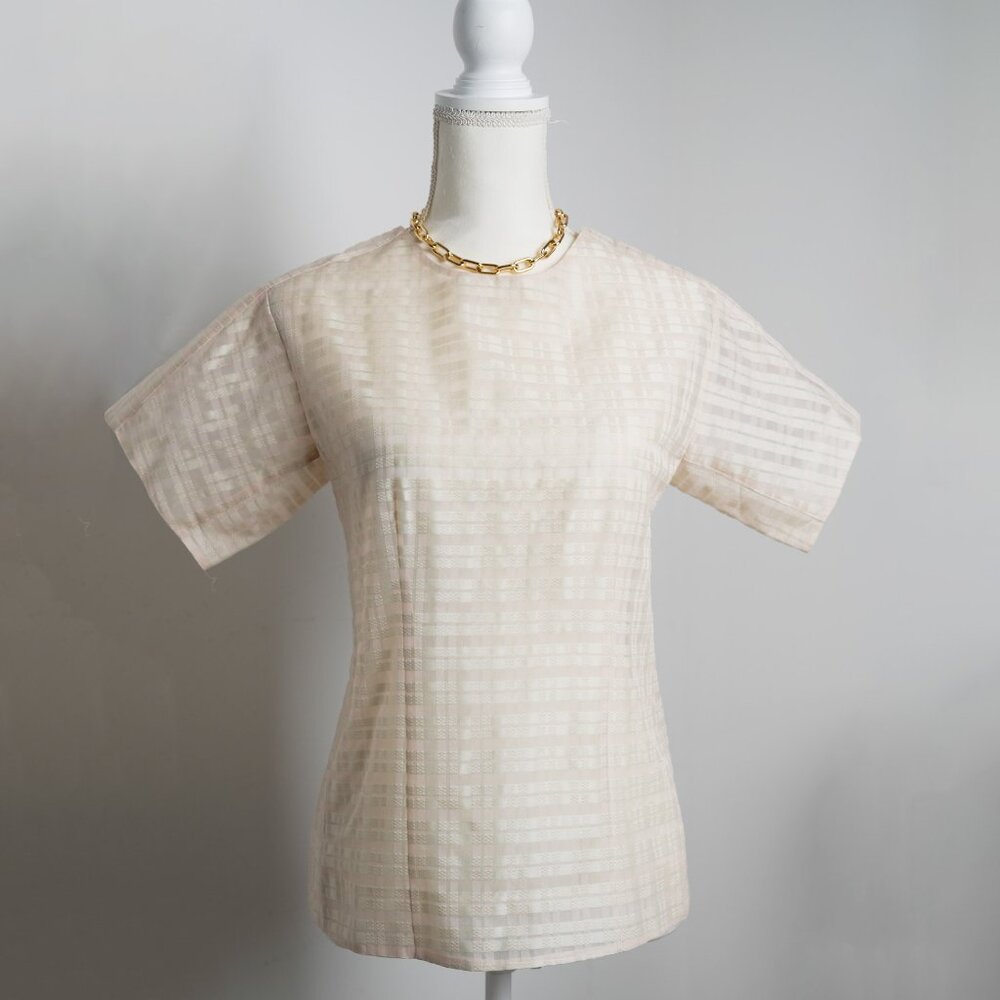 J. Crew Collection Pink Mixed Organza Top 0